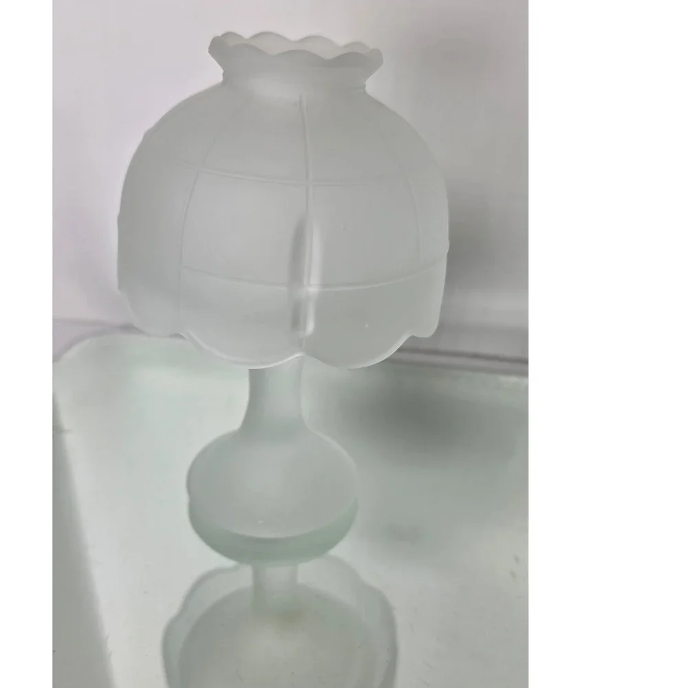 Vintage Frosted Satin Glass Fairy Lamp Scalloped 2-Piece Candle Holder 6